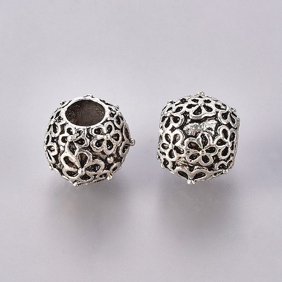 Европейские бусины с большим отверстием, сплав, тибетский стиль , без кадмия и без свинца, рондель, 11x12x12 мм, Отверстие : 4.5 мм , около 230 шт / 1000 г