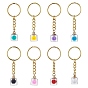 8 Pcs Cube Transparent Plastic Pendants Keychains, with Iron Split Key Rings