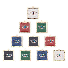 Printed Alloy Pendants, with Enamel, Square with Eye, Light Gold