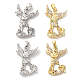 Brass Micro Pave Cubic Zirconia Pendants, Long-Lasting Plated, Cadmium Free & Lead Free, Angel