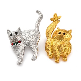 Брошь кошка из сплава со стразами, брошь котенок