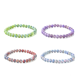 6.5mm Dyed Natural White Jade Round Beaded Stretch Bracelets for Women