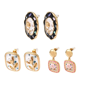 304 серьги-гвоздики из нержавеющей стали для женщин, цветок, с эмалью, золотые