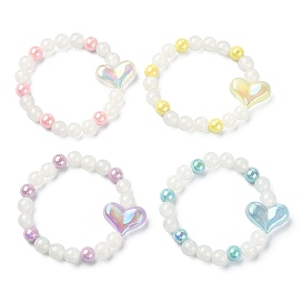 Bracelet extensible en résine étincelante et en acrylique avec perles en forme de cœur pour enfants, bijoux