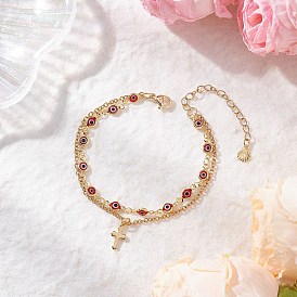 Многослойные браслеты ручной работы с элементами лэмпворка от сглаза, 304 женские браслеты с подвесками в виде креста из нержавеющей стали