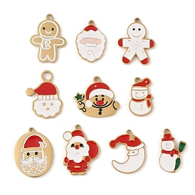 Christmas Theme Ion Plating(IP) 304 Stainless Steel Enamel Pendants, Golden, Snowman/Santa Claus/Gingerbread Man/Moon Charm