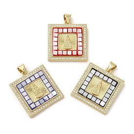 Brass Micro Pave Cubic Zirconia Pendants, with Enamel & Shell, Long-Lasting Plated, Lead Free & Cadmium Free, Real 18K Gold Plated, Square with Virgen Guadalupe