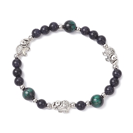 Женские эластичные браслеты из синтетического синего золота и натурального тигрового глаза, с подвеской в виде слона из сплава в тибетском стиле