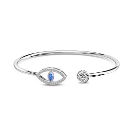 Evil Eye Rhodium Plated 925 Sterling Silver Micro Pave Cubic Zirconia Cuff Bangles for Women