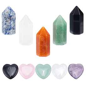 10PCs 10 Style Natural Stone Beads, Natural Obsidian & Green Aventurine & Blue Spot Jasper & Quartz Crystal & Red Aventurine & Rose Quartz & Amethyst, Undrilled/No Hole Beads, Bullet and Heart