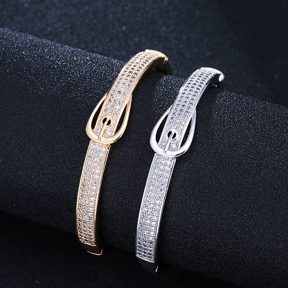 Женские браслеты на шарнирах из латуни с микропаве и прозрачным фианитом, пряжка