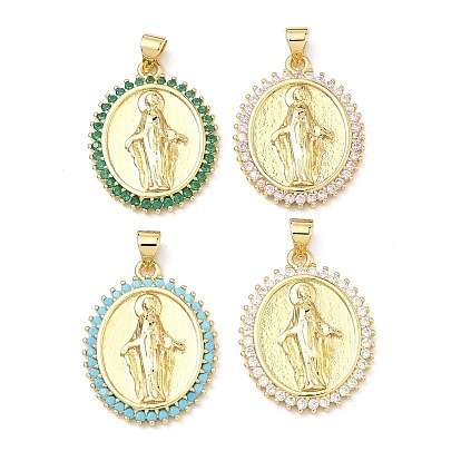 Латунные микро проложить кубического циркония подвески, овал с подвесками Девы Марии, долговечный, без кадмия и без свинца, реальный 18 k позолоченный