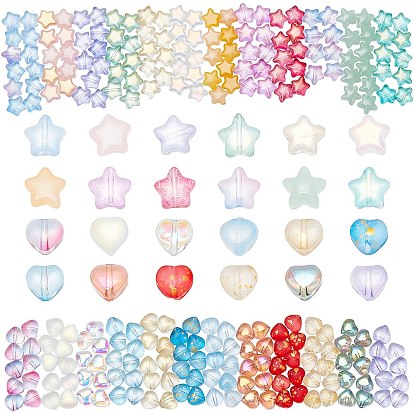 288шт. 24 стили прозрачные и имитация нефрита и окрашенные распылением стеклянные бусины, звезда и сердца