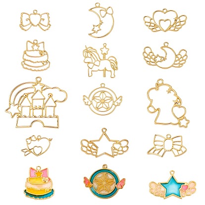 Alloy Open Back Bezel Pendants, For DIY UV Resin, Epoxy Resin, Pressed Flower Jewelry, Mixed Shapes