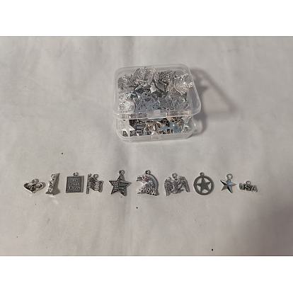 100Pcs 10 Styles Independence Day Tibetan Style Zinc Alloy Pendants, Lead Free & Cadmium Free, Eagle & Flag & Eagle/Hawk