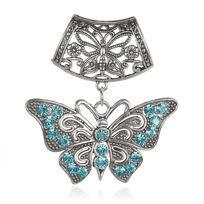 Butterfly Alloy Rhinestone Big Pendants, 68mm, Hole: 18x19mm