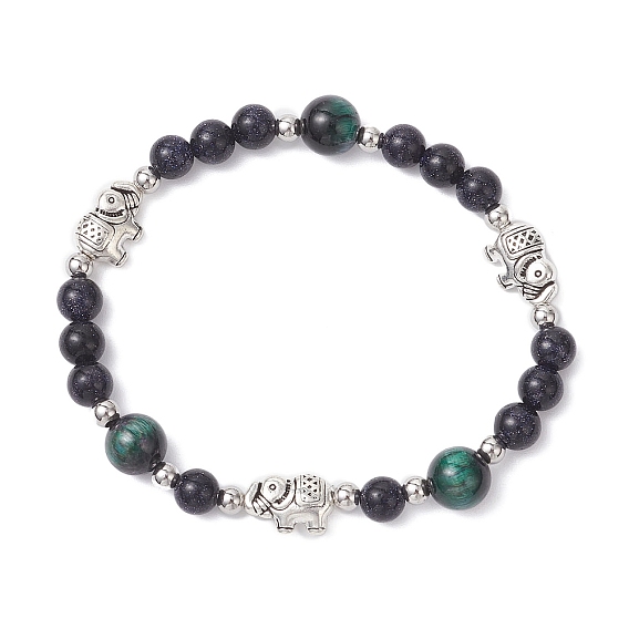 Женские эластичные браслеты из синтетического синего золота и натурального тигрового глаза, с подвеской в виде слона из сплава в тибетском стиле