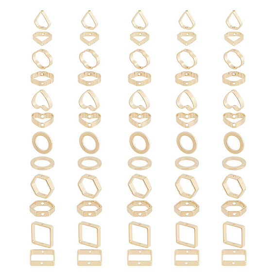 Набор для поиска поделок для изготовления ювелирных изделий, включая 60шт. 6 латунную рамку для бусин и соединительные кольца, квадрат, цветок, сердце, шестиугольник и кольцо, без кадмия и без свинца