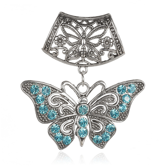 Butterfly Alloy Rhinestone Big Pendants, 68mm, Hole: 18x19mm