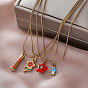 Collares con colgante de acero inoxidable esmaltado estilo vintage para mujer, dorado