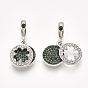Alloy European Dangle Charms, with Rhinestone, Large Hole Pendants, Flat Round with Clover, Emerald & Crystal