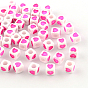 Opaque Acrylic European Beads, Large Hole Cube Beads, with Heart Pattern