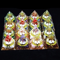 Viking Rune Symbol Orgonite Pyramid Resin Display Decorations, with Natural & Synthetic Gemstone Chips Inside, for Home Office Desk