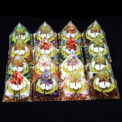 Viking Rune Symbol Orgonite Pyramid Resin Display Decorations, with Natural & Synthetic Gemstone Chips Inside, for Home Office Desk