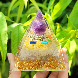 Orgonite Pyramid Resin Energy Generators, Natural Amethyst Round Inside for Home Office Desk Decoration