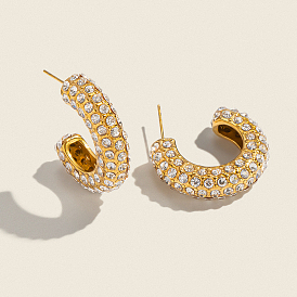 C-образные 304 серьги-гвоздики из нержавеющей стали, со стразами