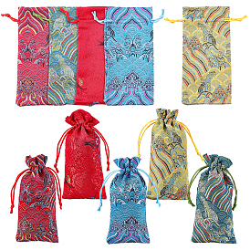 PandaHall Elite 20Pcs 5 Colors Silk Pouches, Drawstring Bag, Rectangle with Wave Pattern