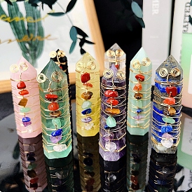 Chakra Natural Gemstone Pointed Prism Bar Home Display Decorations, Reiki Energy Stone Faceted Bullet