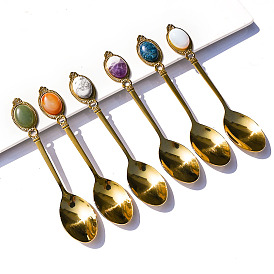 Natural Crystal Mini Jade Spoon Amethyst Tiger Eye Stirring Spoon Creative Gift Soup Spoon