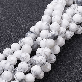 Howlite naturelle rangées de perles, ronde