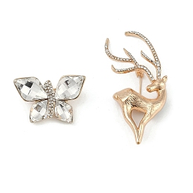 Zinc Alloy Brooches Crystal Rhinestone for Backpack Clothes, Deer/Butterfly, Golden