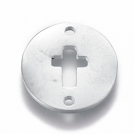 304 Stainless Steel Links/Connectors, Flat Round with Cross, for Easter