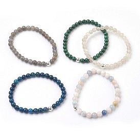 Perles de pierres précieuses naturelles s'étendent bracelets, avec des perles d'argent sterling 925, ronde, des boîtes en carton, argenterie