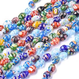 Oval Handmade Millefiori Glass Beads Strands, 12x8mm, Hole: 1.5mm, about 32pcs/strand, 14.9 inch