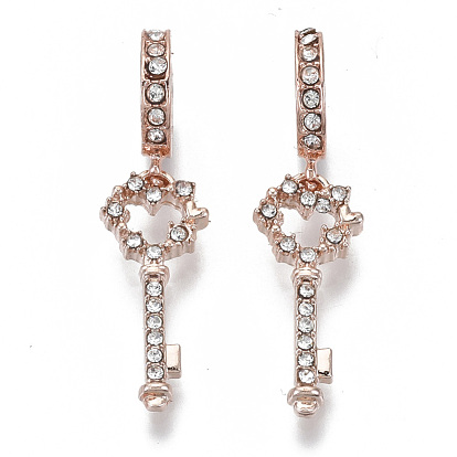 Alloy European Dangle Charms, with Crystal Rhinestone, Large Hole Pendants, Key