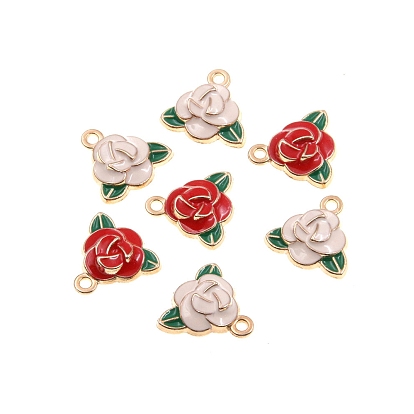 Aluminium Anhänger & Charms, mit Emaille, Licht Gold, Rose