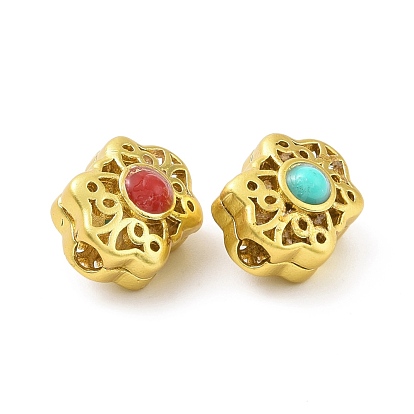 Rack Plating Brass Beads, with Resin Beads, Long-Lasting Plated, Lead Free & Cadmium Free, Flower