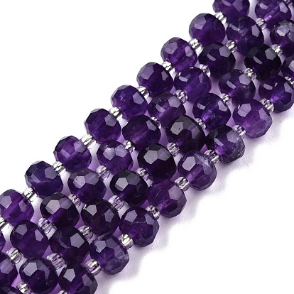 Natural Amethyst Beads Strands, with Seed Beads, Faceted, Rondelle