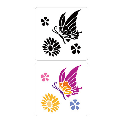 6Pcs 6 Styles PET Plastic Drawing Painting Stencils Templates, Square with Butterfly Pattern