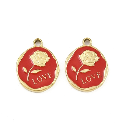 304 нержавеющей стальной эмали подвески, плоские круглые с цветком, ионное покрытие (ip), ручная полировка