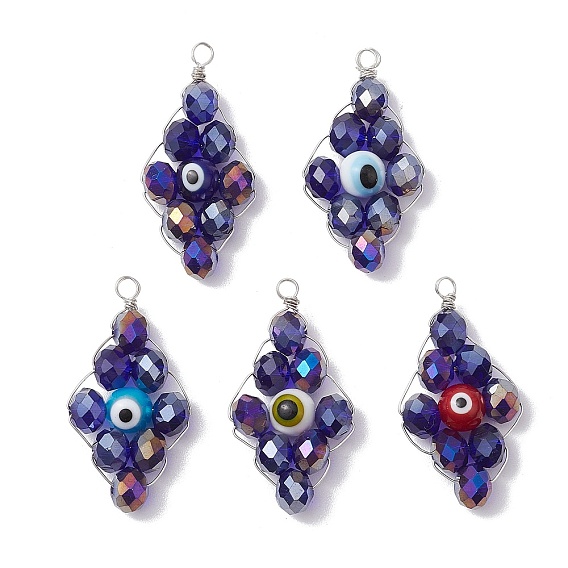 Стеклянные подвески с медной проволокой, ромб прелести, с Lampwork сглаза бисер