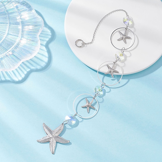 Стеклянные подвесные ловцы солнца, с латунным звеном и 304 подвесками в виде морских звезд из нержавеющей стали, создатель радуги, для наружного украшения сада