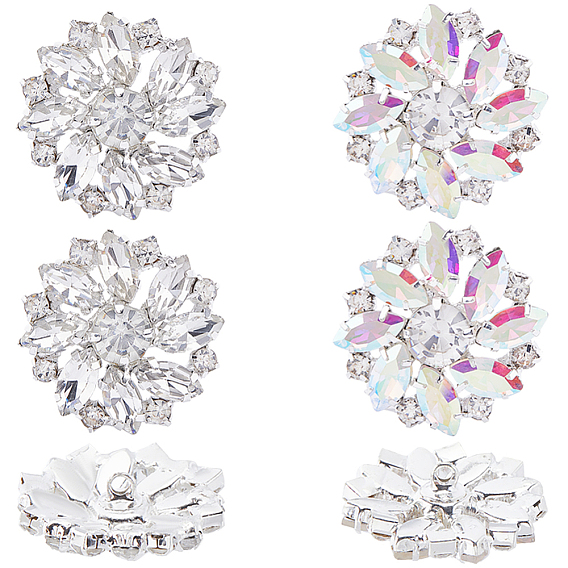 8шт. 2 цвета 1-отверстие латунные пуговицы на ножке, горный хрусталь и стекло, , цветок