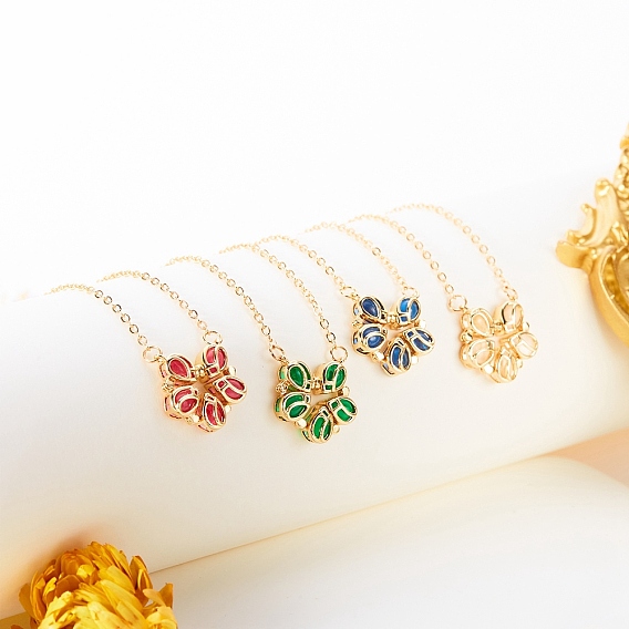 Латунный стеклянный магнитный цветок кулон кабель цепочка ожерелья для женщин, золотые