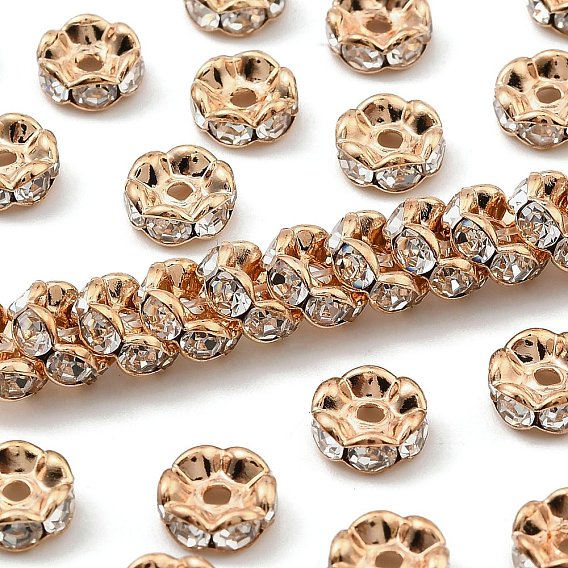 Латунные бусины разделители для поставки стразов, класс AAA, волнистый край, без никеля , светлый цвет металла золото, рондель, 8x3.8 мм, отверстия, 1.5 мм