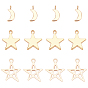 36Pcs 3 Style Brass Pendants, Loops, Star & Moon & Hollow Star